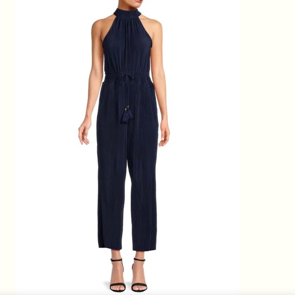 H HALSTON Corduroy Wide Leg Halter Jumpsuit
